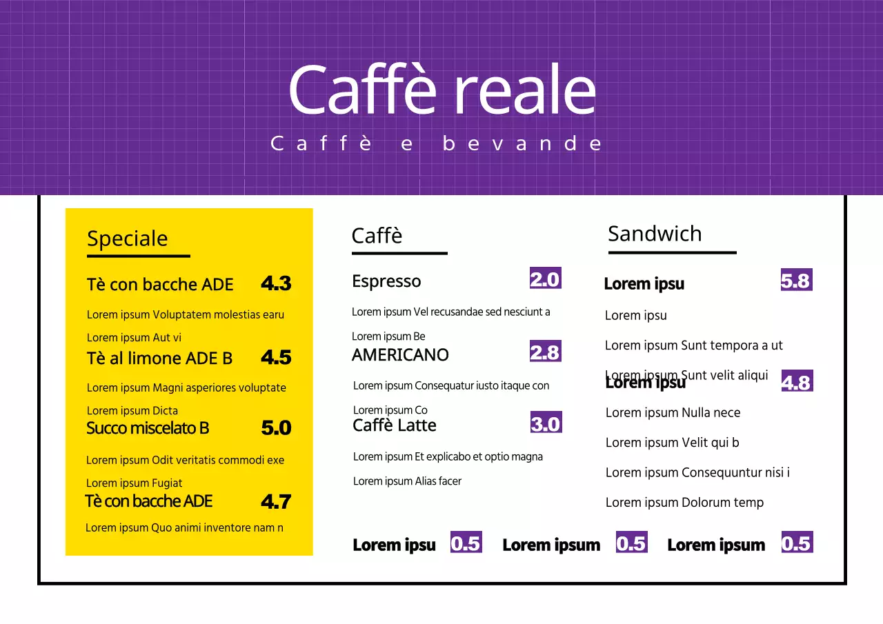 Menu del caffè