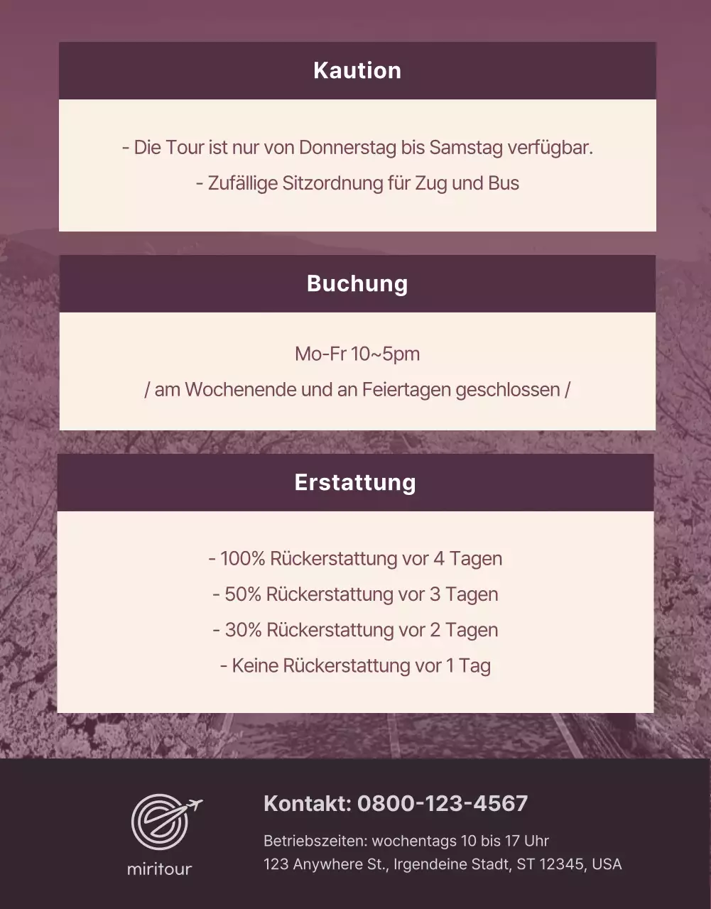 Hübsche Kirschblüten-Illustrationen in Pastellrosa zur Werbung für die Reise