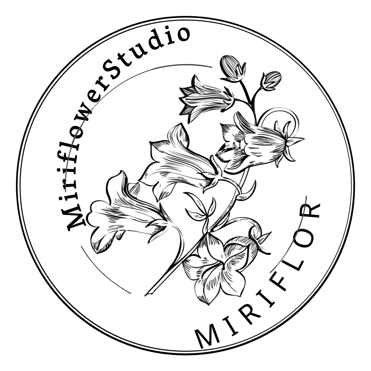 Distintivo de estilo vintage para um florista com uma ilustração de uma flor em linha preta