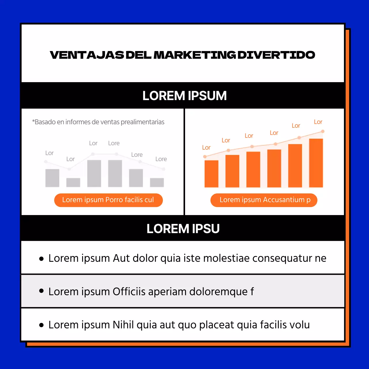 Marco cuadrado azul y naranja marketing divertido