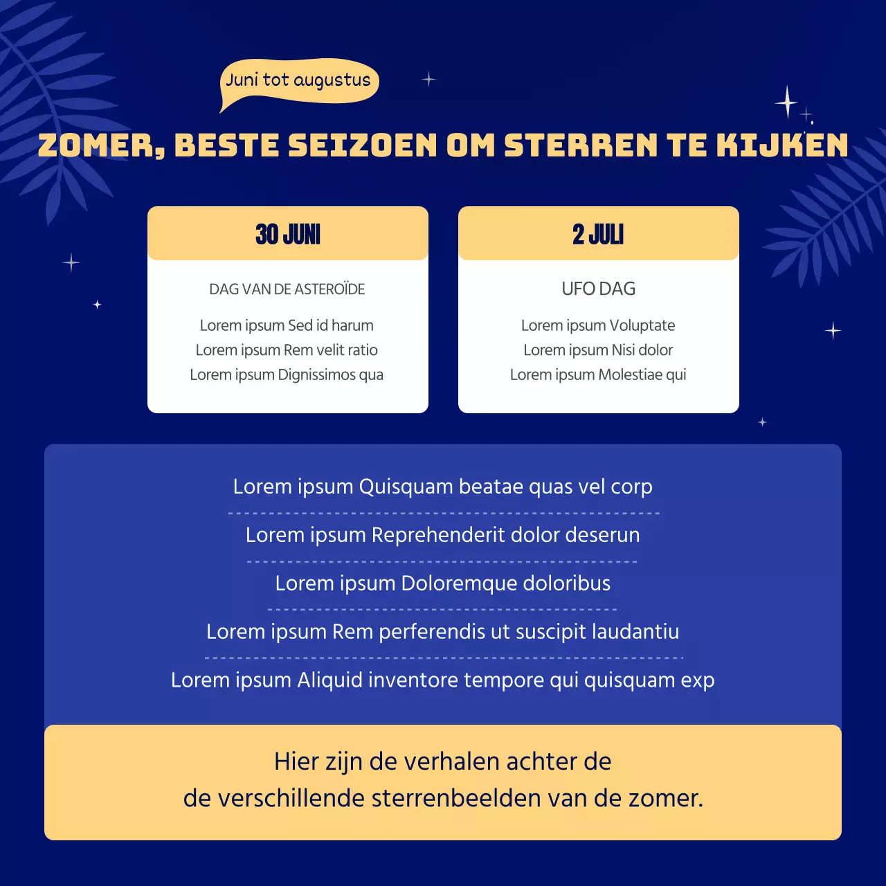 Geïllustreerde zomerhoroscoop in blauw en geel CardNews