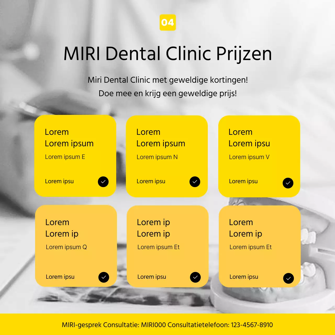 Een moderne tandartspraktijk promoten in geel en grijs