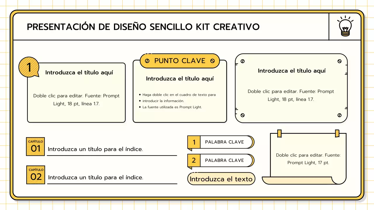 Un kit básico de presentación en amarillo, verde lima y azul