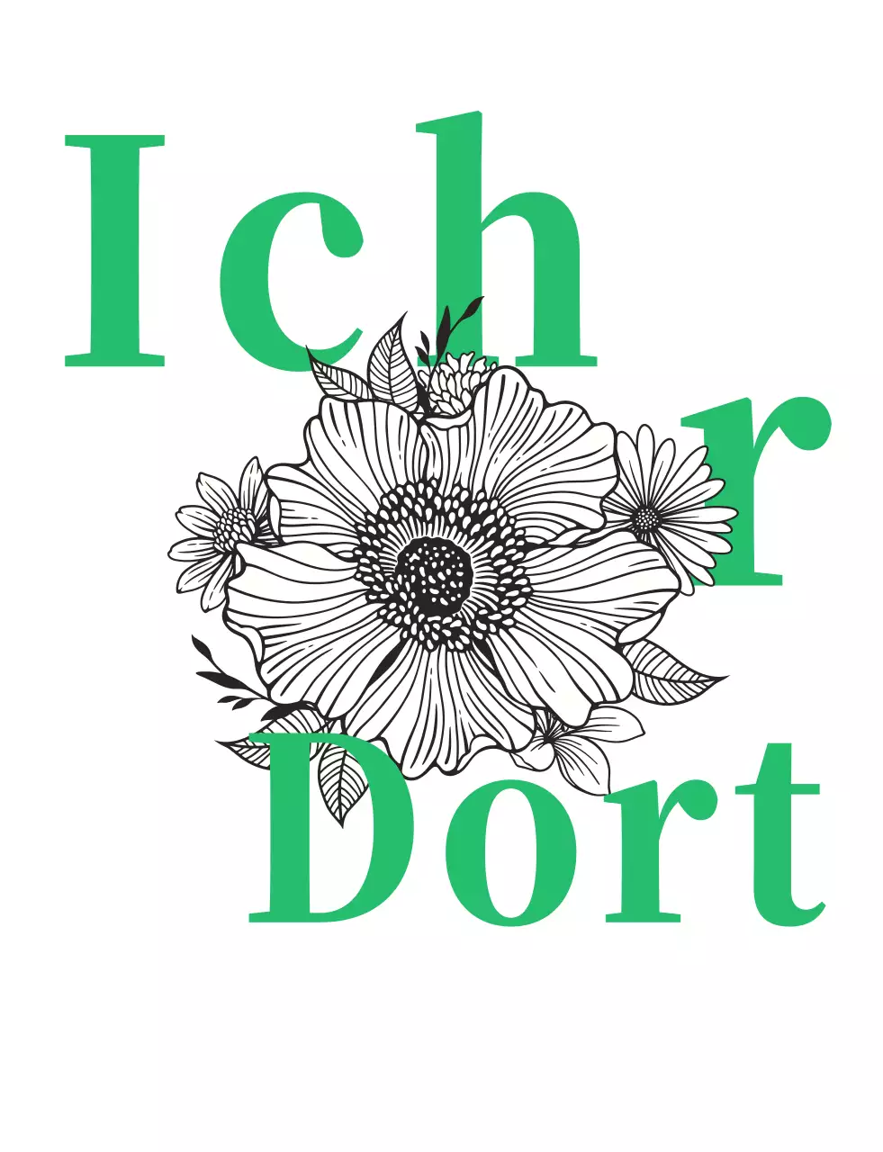 Merci Personalisiertes T-Shirt mit weißem und grünem Logo mit Blumenmotiv