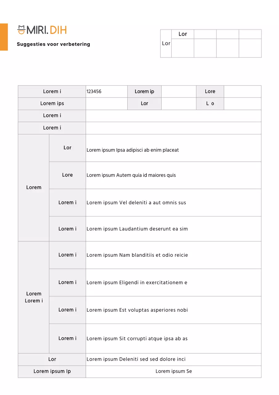 Eenvoudige oranje suggesties voor verbetering documentsjabloon
