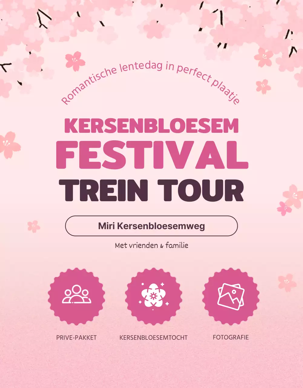 Mooie kersenbloesemillustraties in pastelroze om de reis te promoten