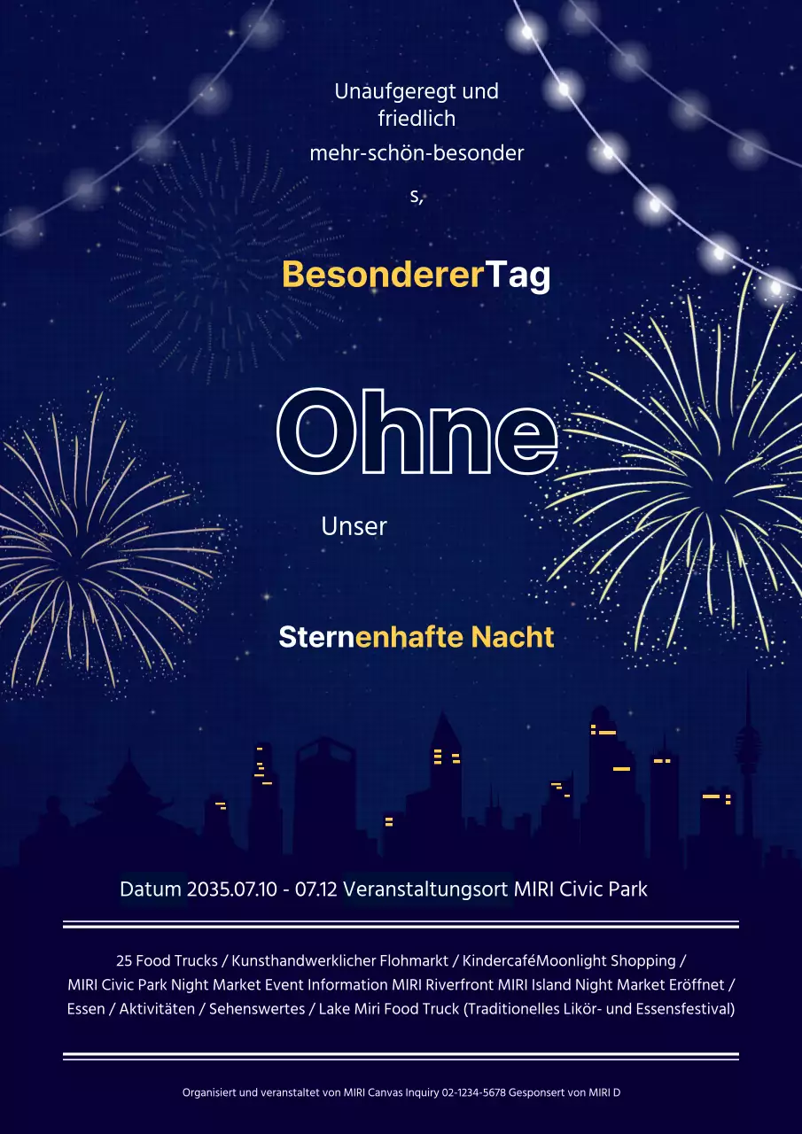 Nächtliches Fest mit Feuerwerk der Marine und Stadtillustrationen