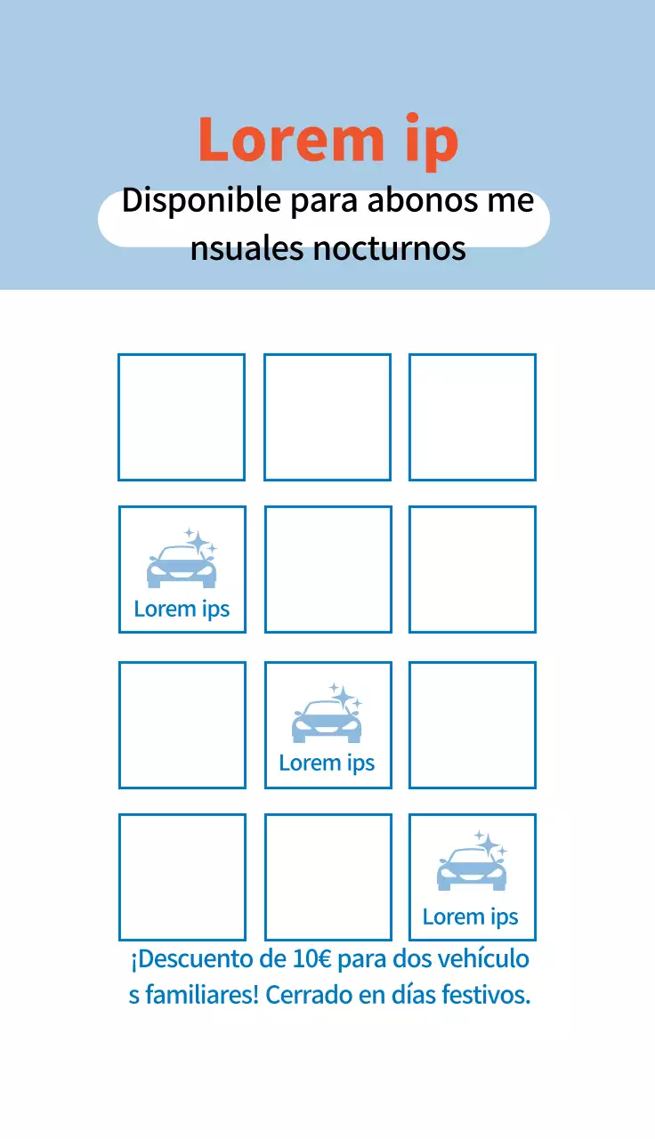 Cupón de lavado de coches con ilustración en azul