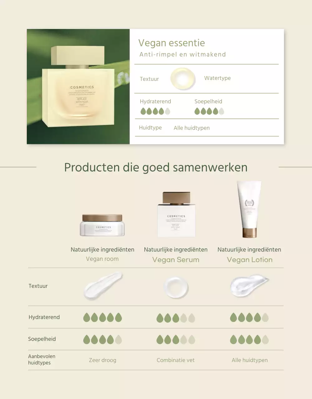 Veganistische cosmetica in ivoorgroen detailpagina