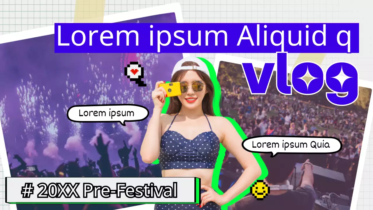 Festival-Vlog einer Frau in einem blauen Badeanzug