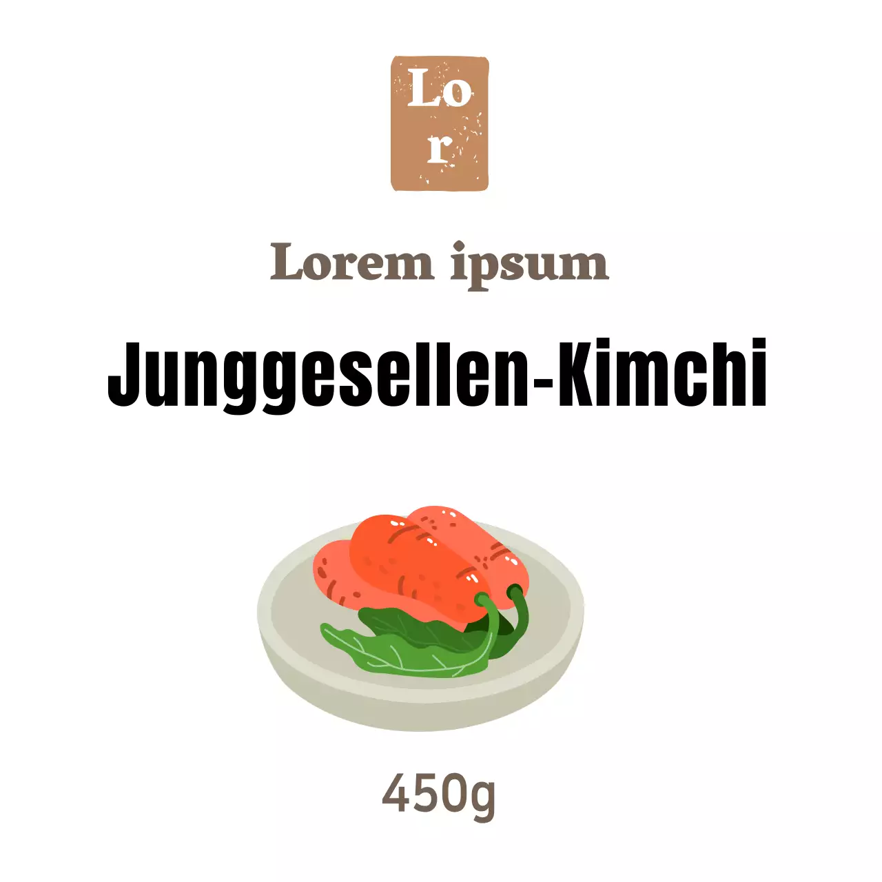Weißer einfacher Junggesellen-Kimchi-Aufkleber für Beilagen in einem Feinkostgeschäft