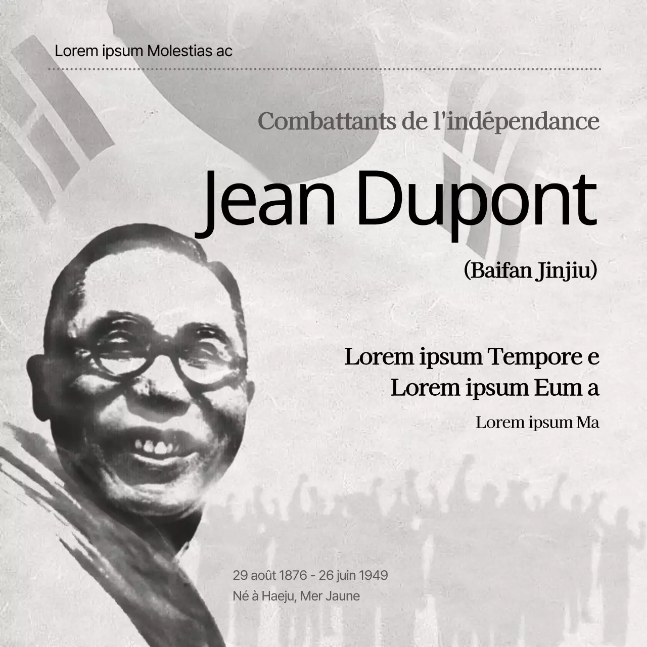 Militant de l'indépendance qui s'est sacrifié pour son pays Baekbum Kim Gu Jour de la libération héros national indépendance sacrifice patriote