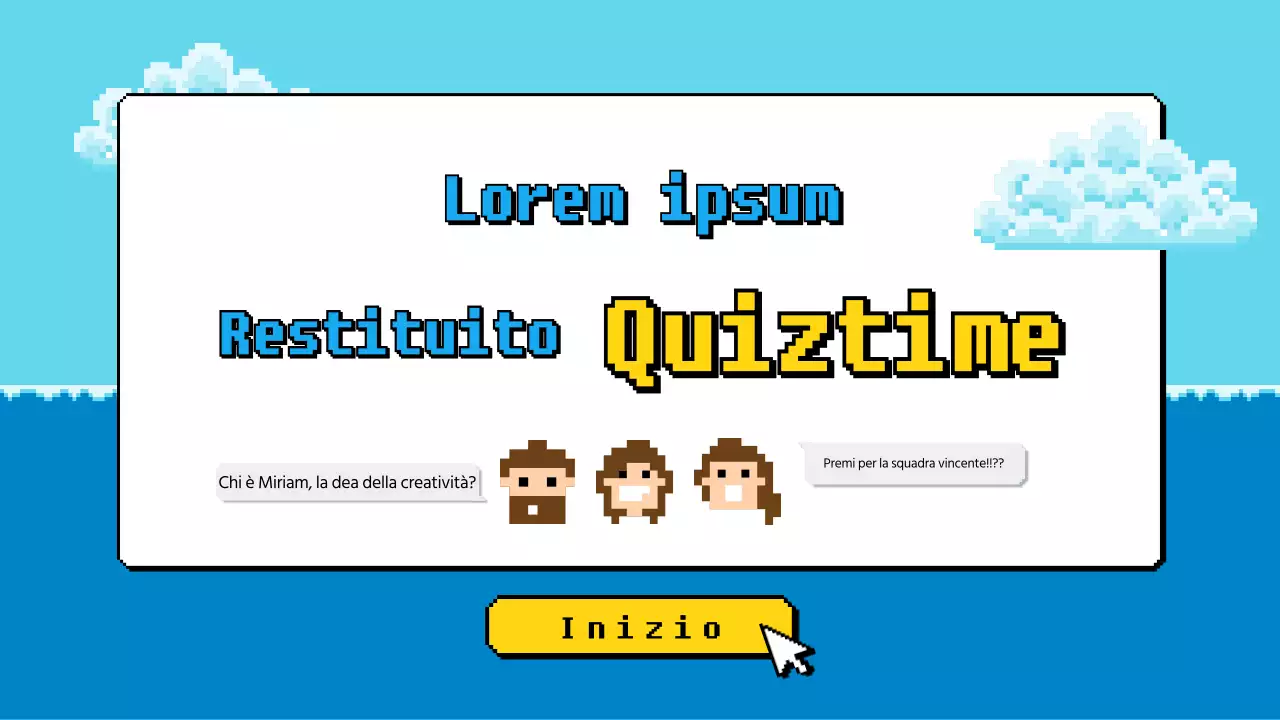 Gioco a quiz del laboratorio con un'atmosfera pixelata blu e gialla