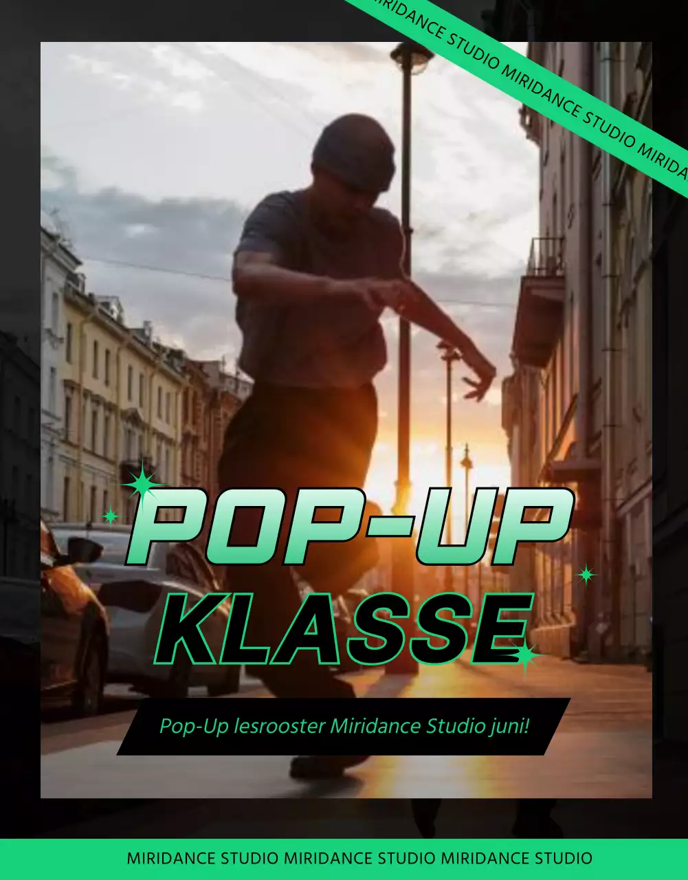 Details pop-up dansles in zwart en groen kleurenschema