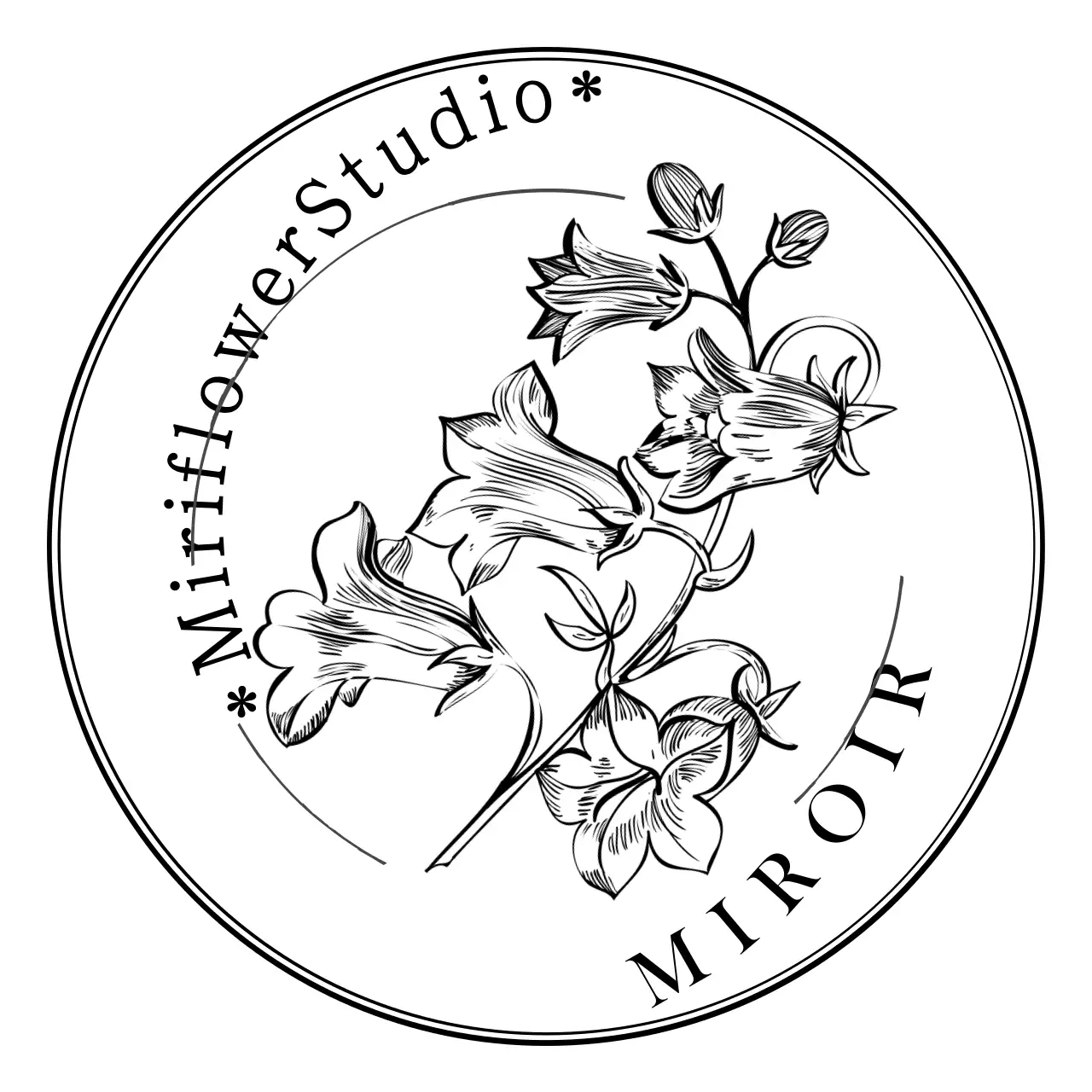 Insigne de fleuriste de style vintage avec une illustration de fleur au trait noir