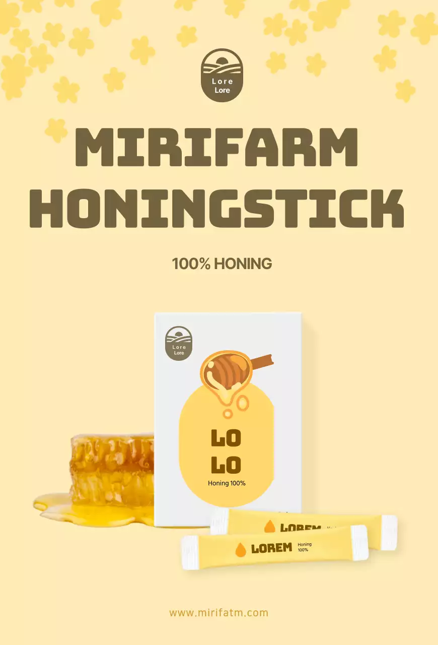 Gele schattige honingstick ansichtkaart voor product promotie