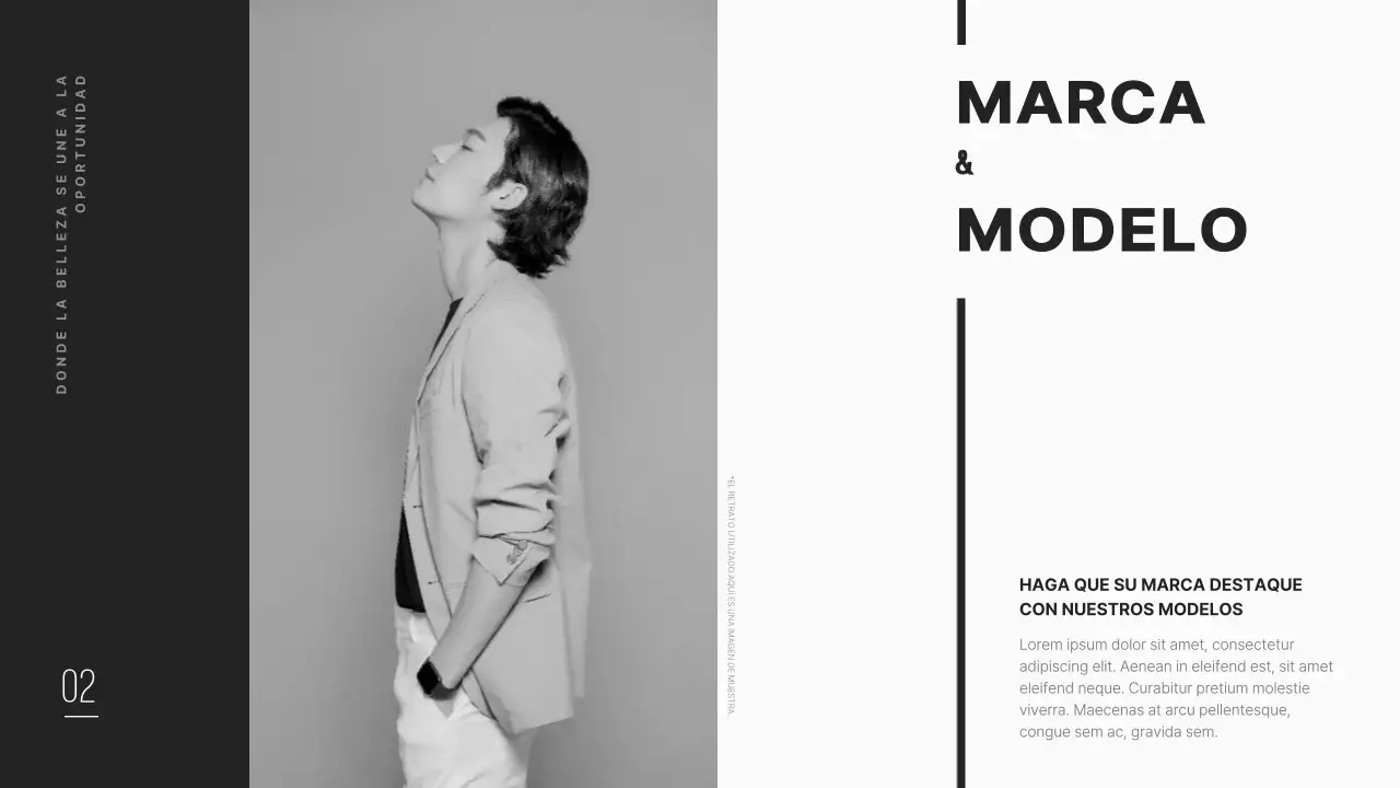 Perfil de empresa de agencia de modelos limpio y moderno en negro.