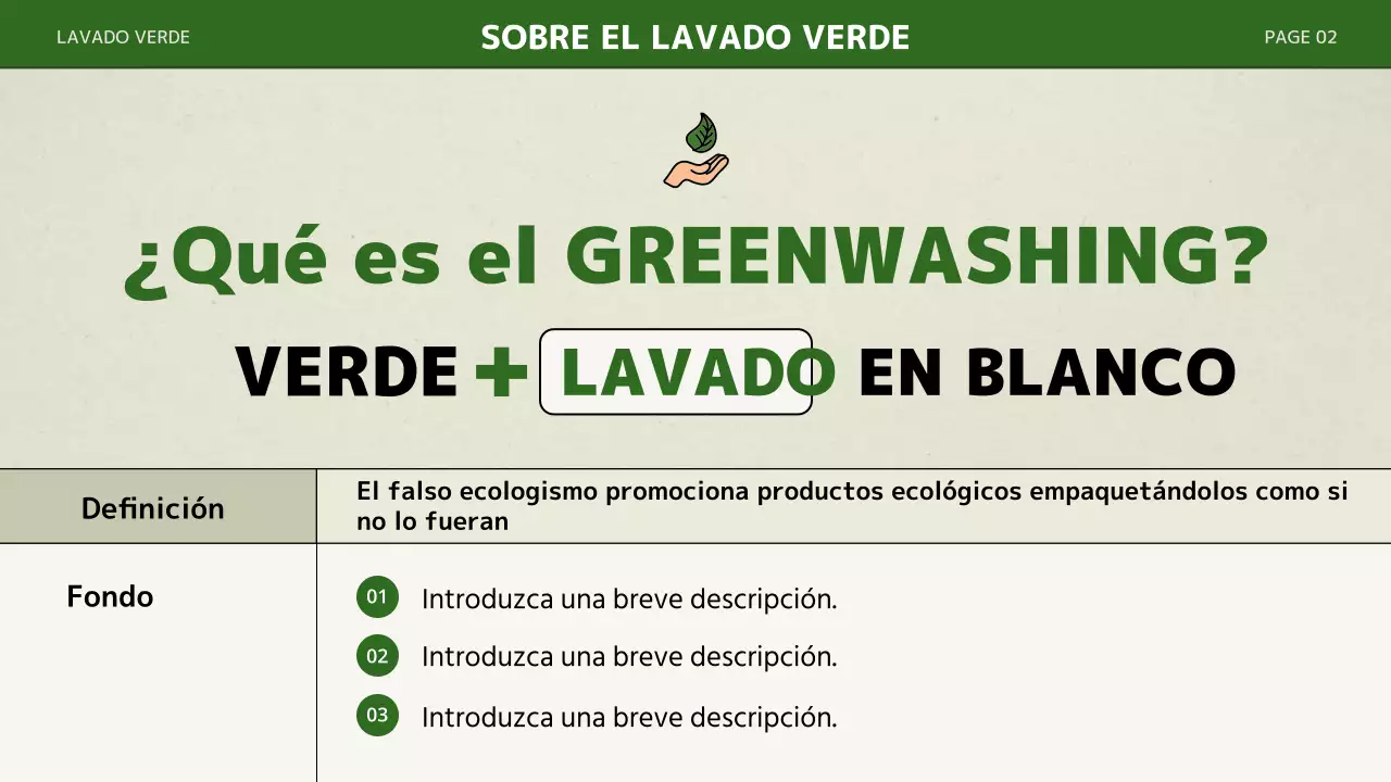 Una presentación sencilla con colores verdes