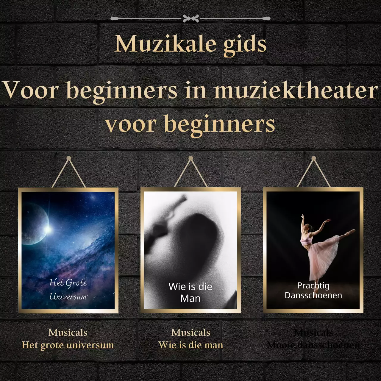 Een beginnersgids voor muziektheater met een donker zwart bakstenen achtergrondconcept