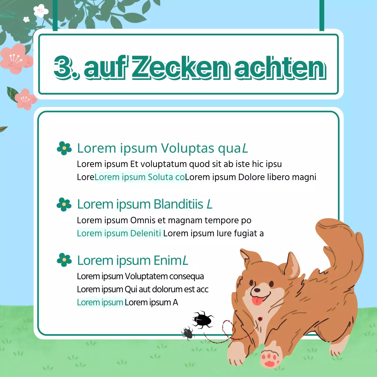 Ein niedlicher Welpe mit einem frühlingshaften Hintergrund und Gesundheitstipps CardNews