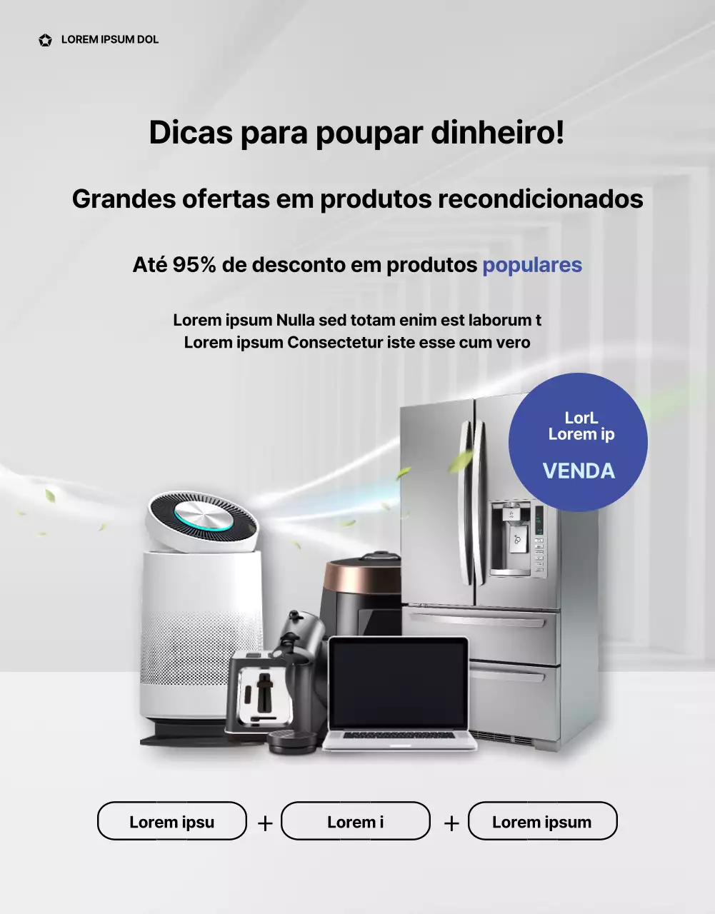 Venda de electrodomésticos em cinzento e azul página de pormenor