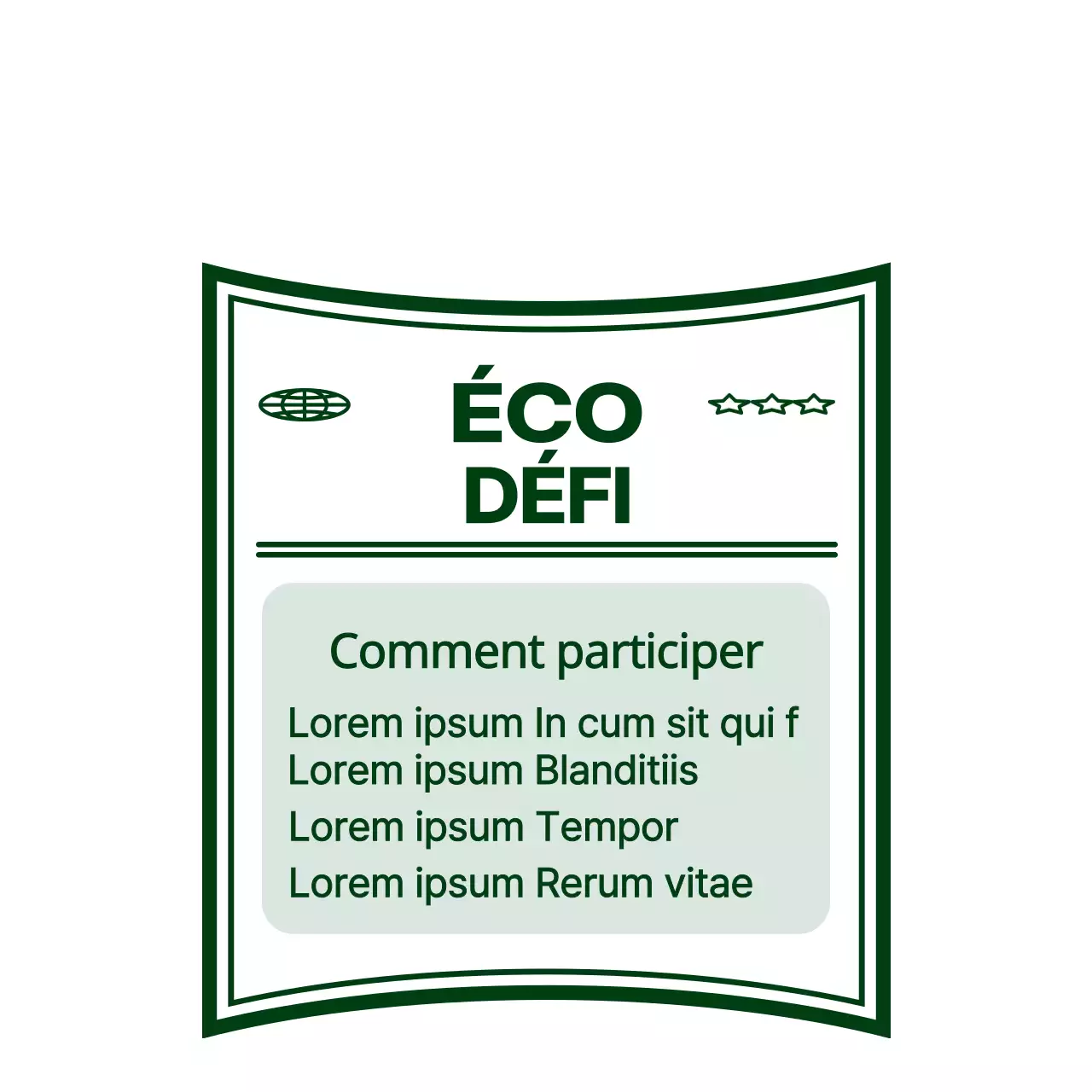 Illustration d'un personnage mignon et branché avec une couleur verte fraîche Informations sur l'événement Eco Challenge