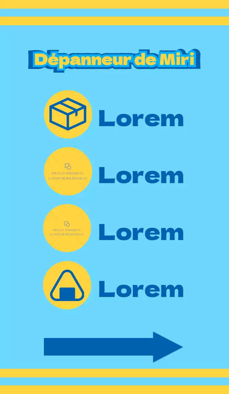 Magasins de proximité avec des icônes bleues et jaunes promouvant leurs différents services.