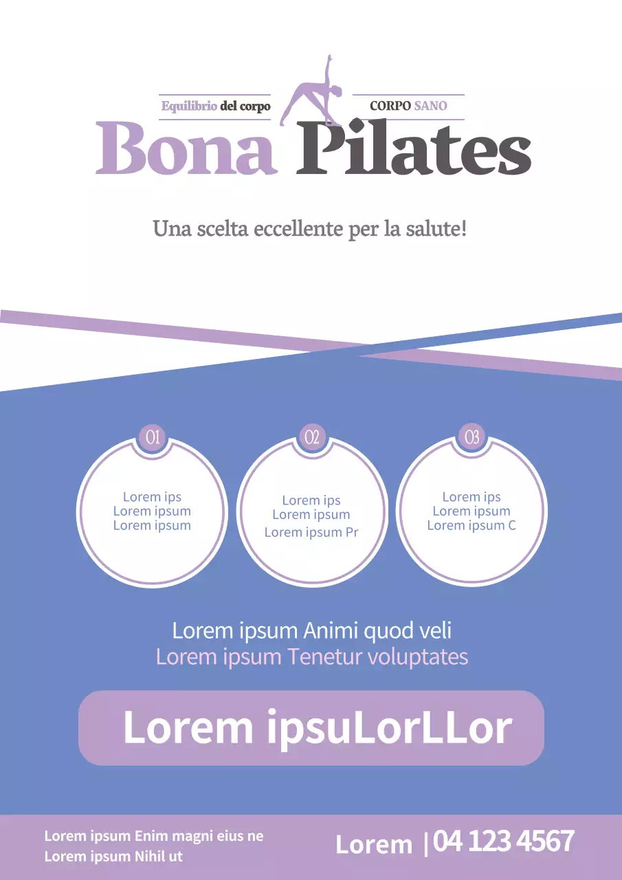 Promozione di una semplice scuola di Pilates con linee e forme viola
