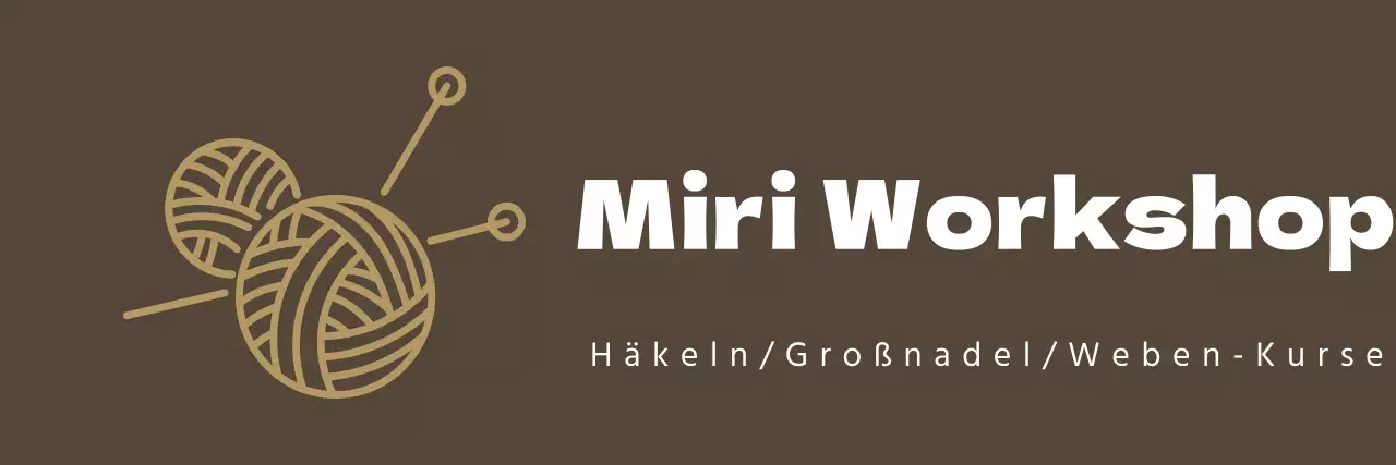 Ein einzeiliges Schürzendesign mit dem Logo eines Handstrickstudios und der Illustration eines Garnstrangs und einer Nadel.