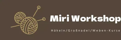 Ein einzeiliges Schürzendesign mit dem Logo eines Handstrickstudios und der Illustration eines Garnstrangs und einer Nadel.