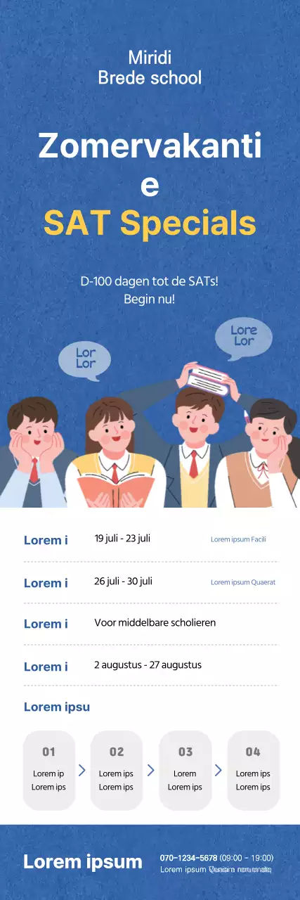 Zomer SAT prep school promotie x-banner met blauwe illustratie