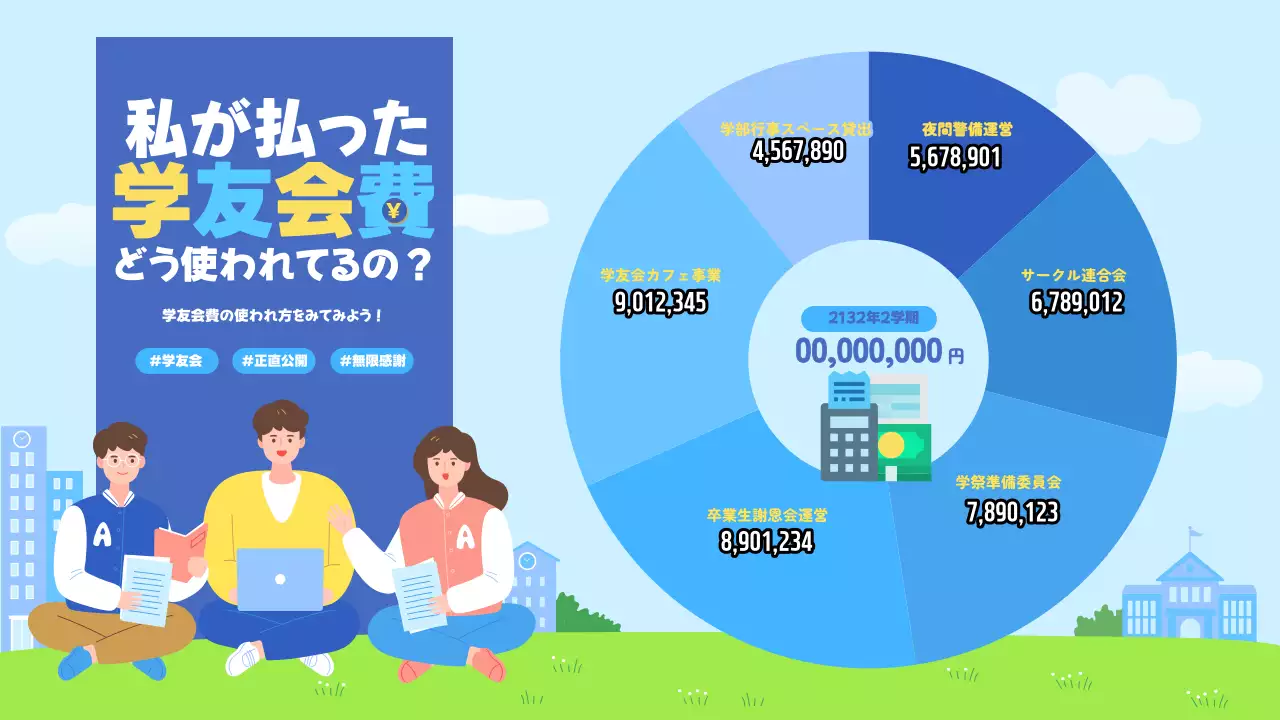 青 シンプル 学生会費 ポスター インフォグラフィック
