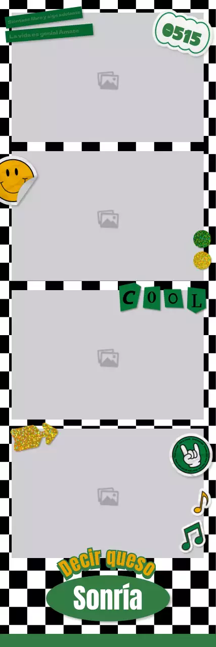 Marco de fotos de cuatro colores inspirado en las pegatinas, en verde y amarillo