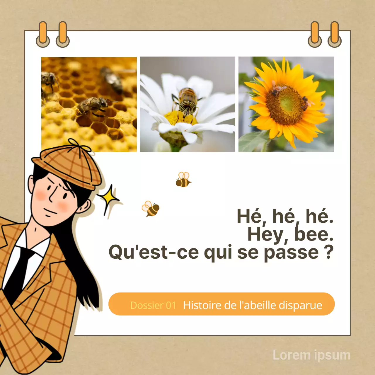 Beige missing bee cardNews design