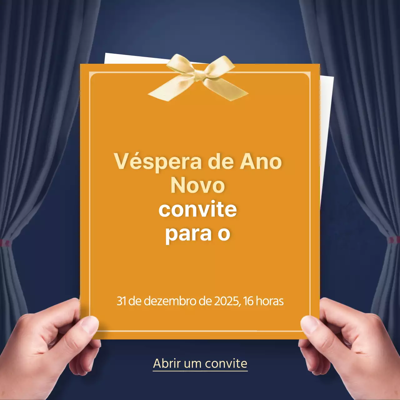 Conceção de um convite para uma festa de fim de ano com um fundo de cortina escura