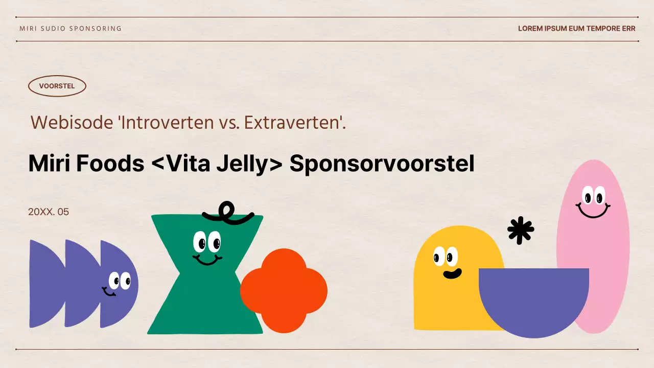 Het voorstel van webtalent Hyun Chan met een papieren achtergrond en kleurrijke geometrische vormen