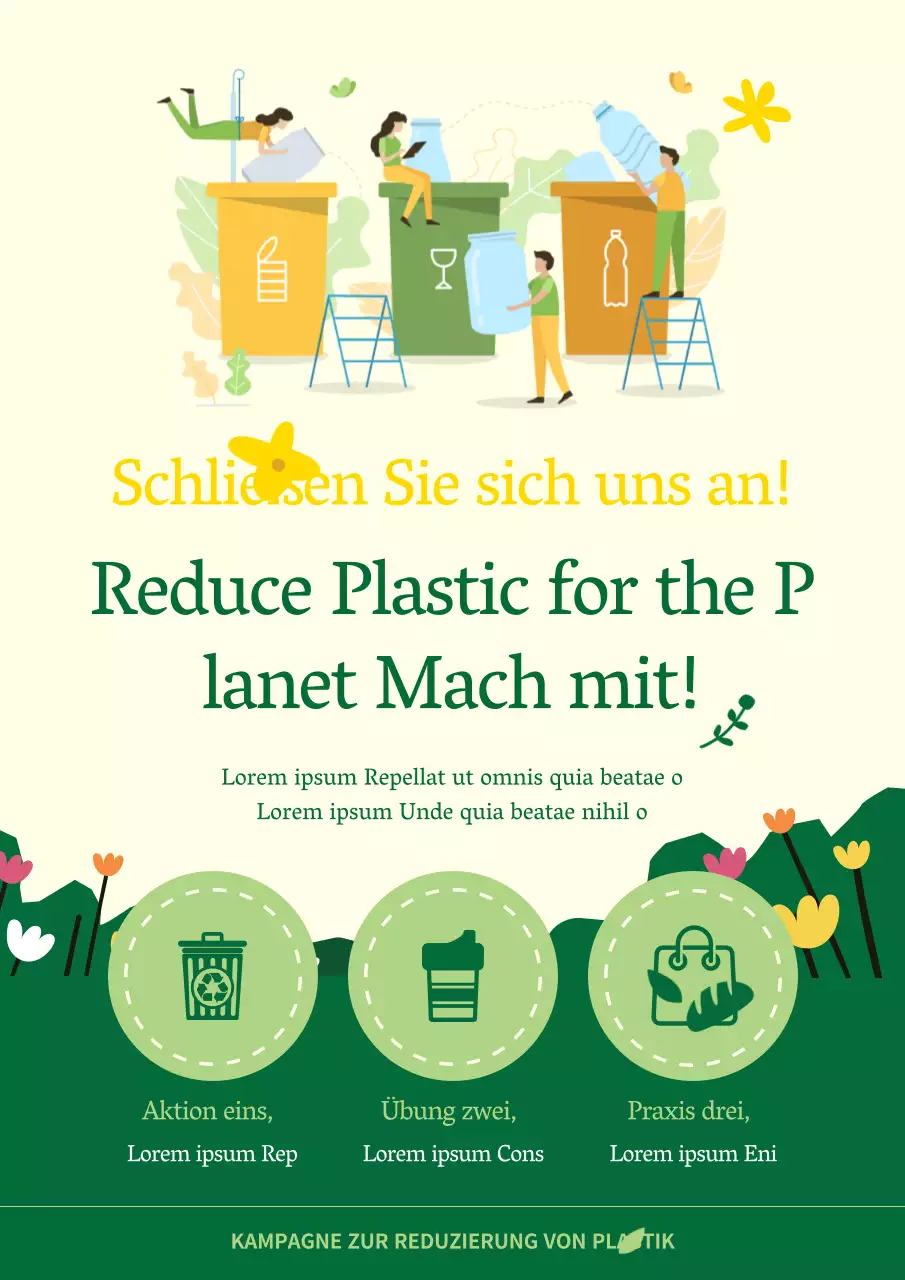 Gelbe und grüne Kampagne zur Reduzierung von Plastik