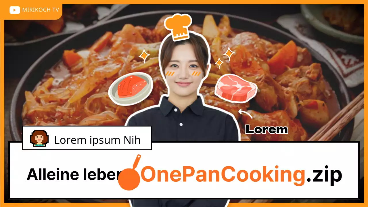 Eine Einführung in orangefarbene, mit Fotos illustrierte, gemischte Ein-Pfannen-Gerichte für die Selbstversorgung