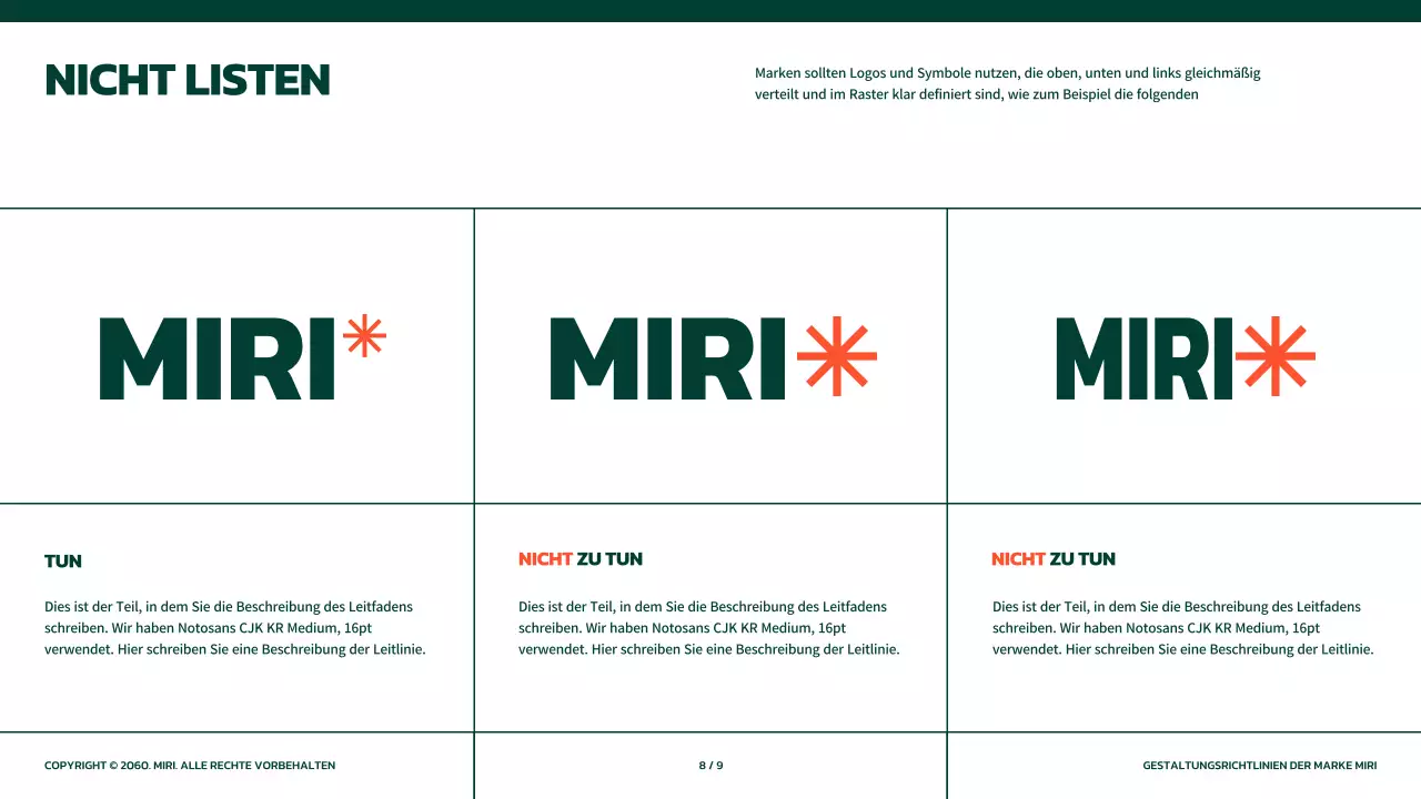 Einfache Markenrichtlinien in Grün mit orangefarbenen Akzenten