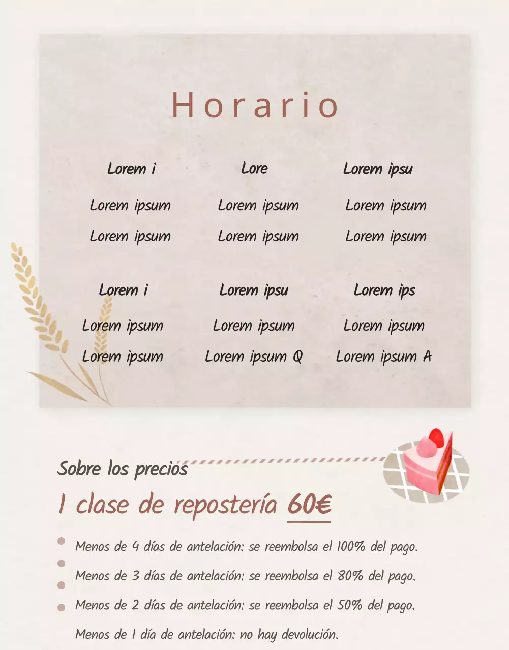 Detalles de la clase de repostería