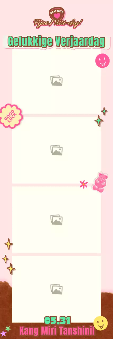 Fotolay-out Happy Birthday in roze en mint met een daguerreotypie-concept