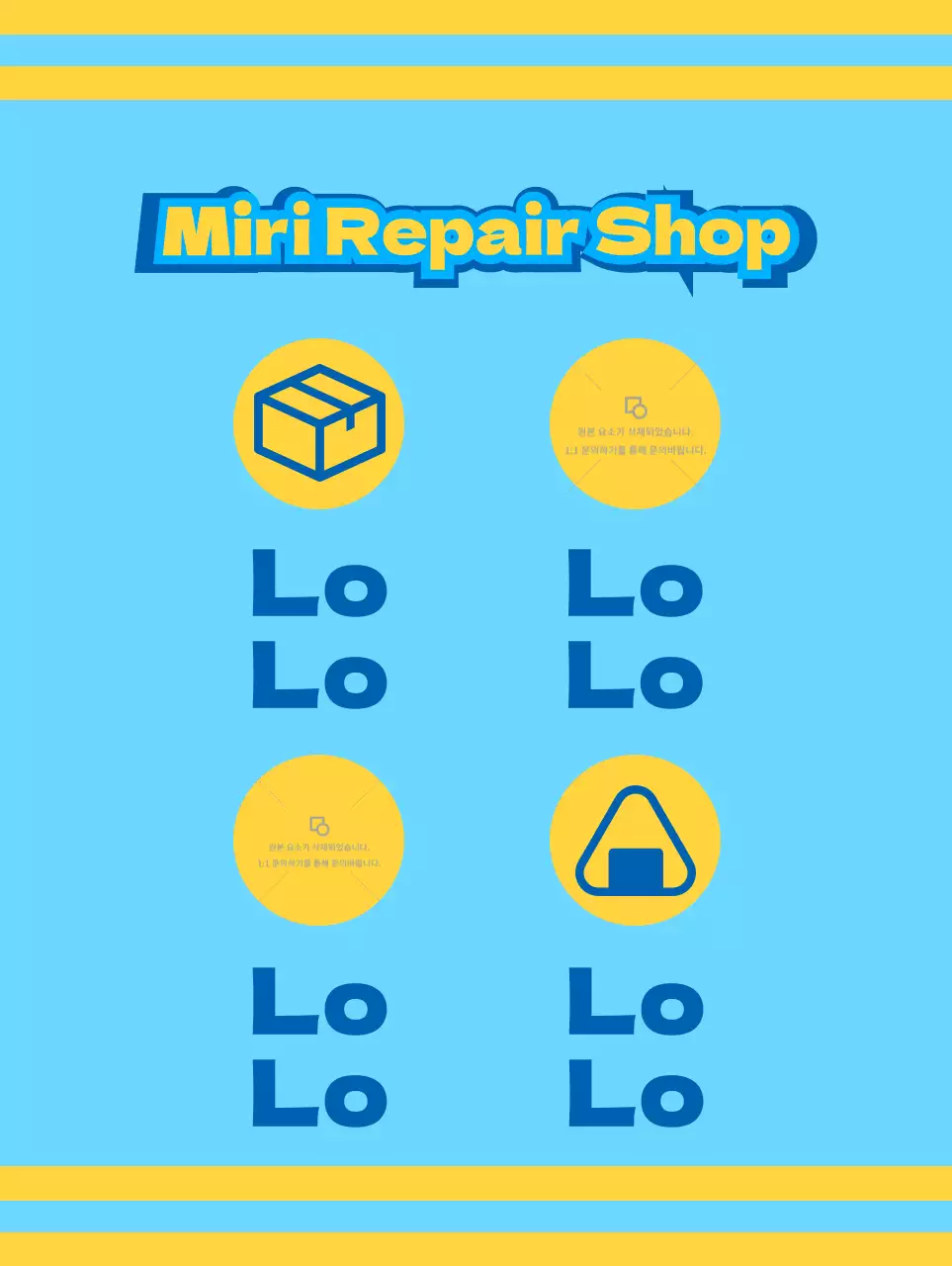 Dépanneur avec des icônes bleues et jaunes promouvant divers services