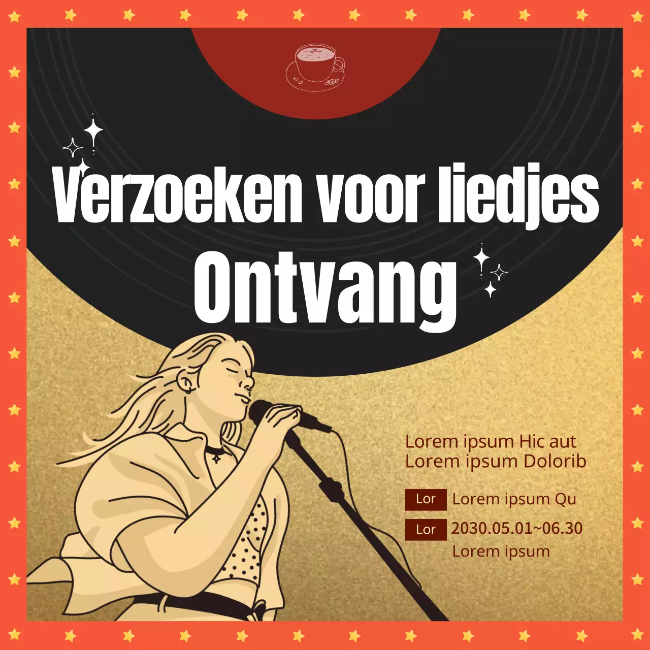 Promoot een bruin, retro LP-café Toepassing lied evenement