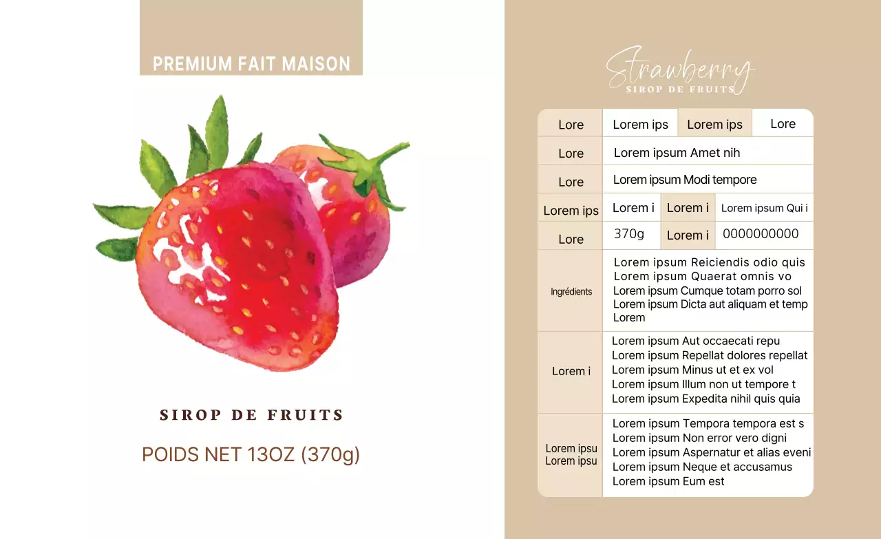 Ingrédients pour le sirop de fraises beige