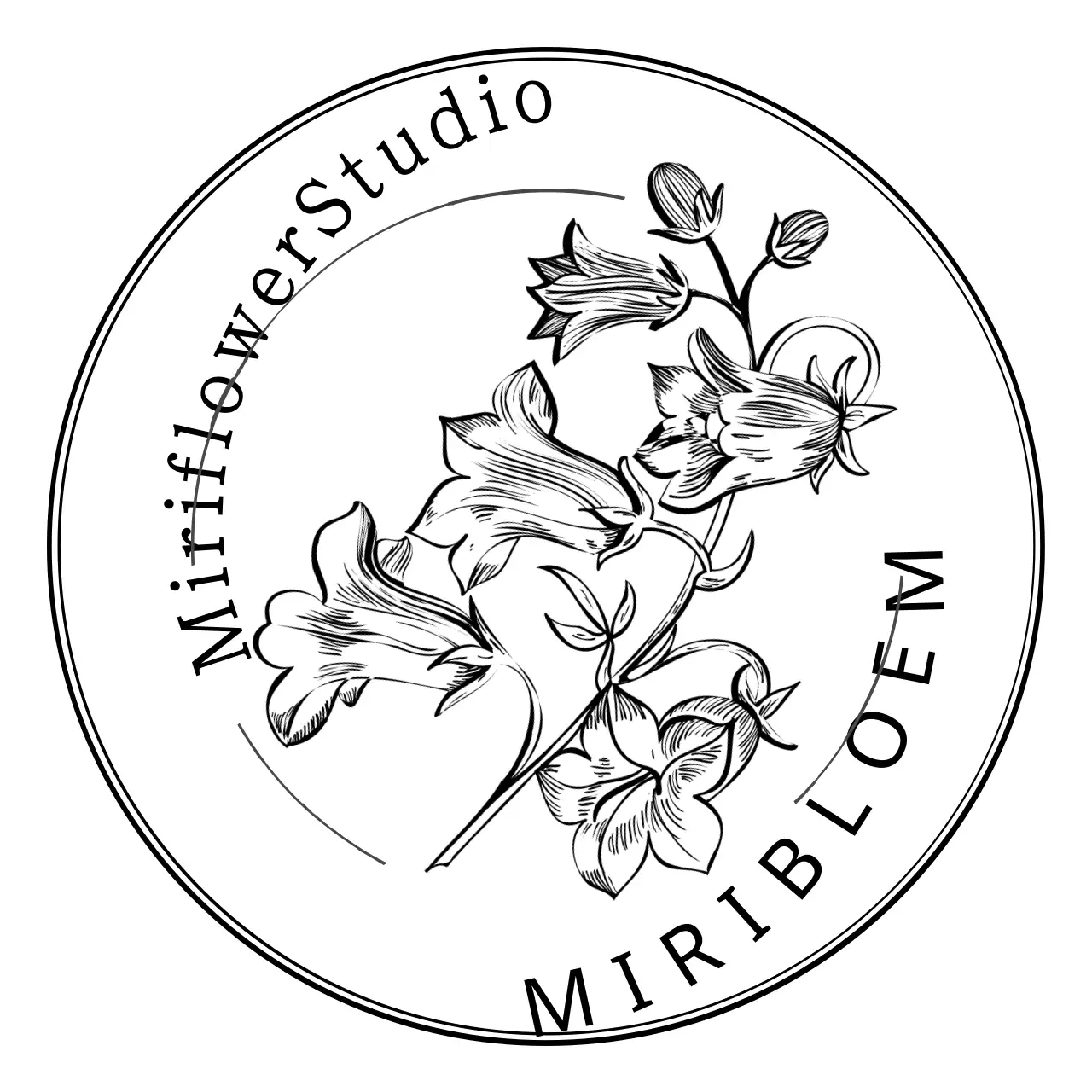 Vintage badge voor bloemist met bloemillustratie in zwarte lijn