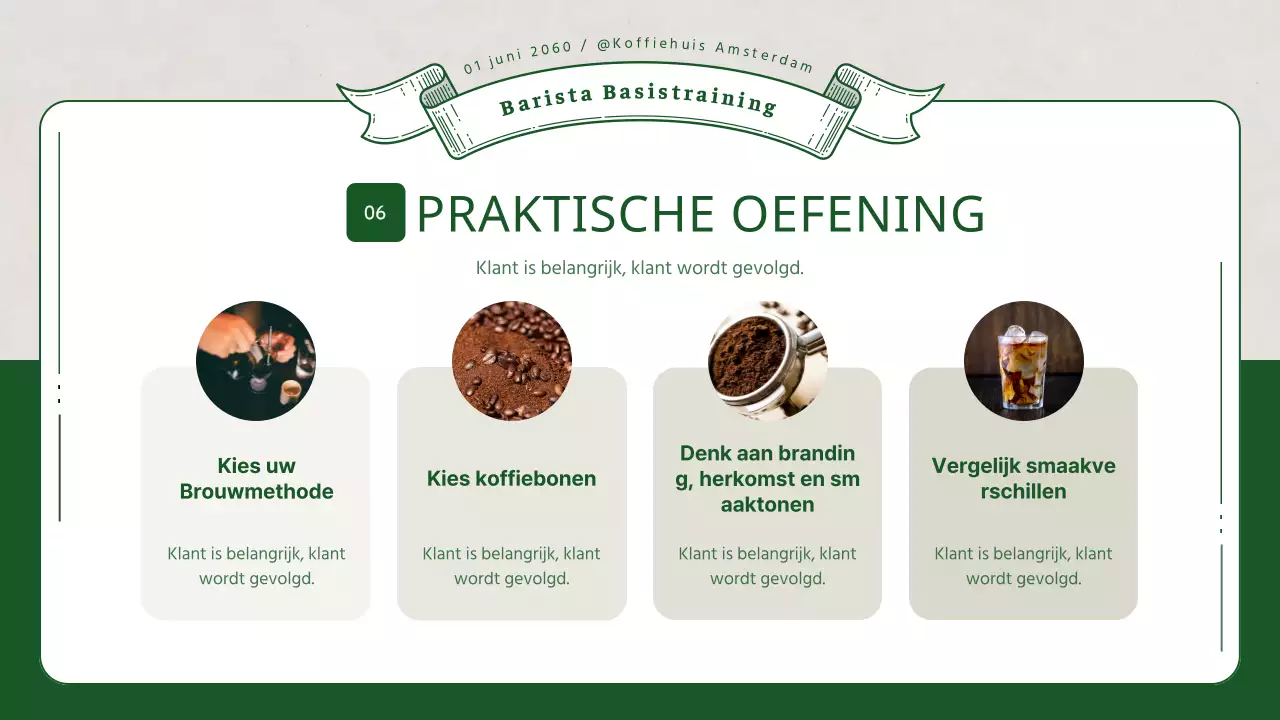 Barista-training met groene 3D-illustraties