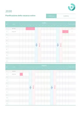 Modello di piano per le vacanze dipartimentali estive color menta