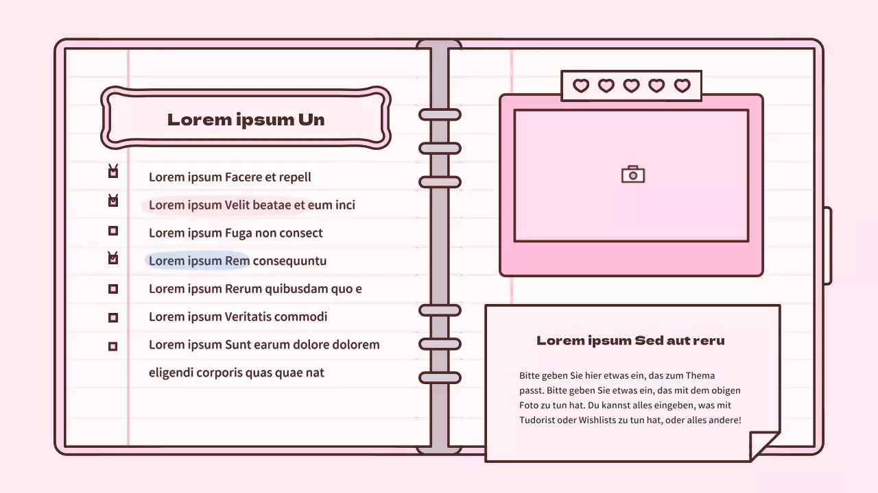 Niedliches Tagebuch-Konzept-Präsentationskit in Rosa