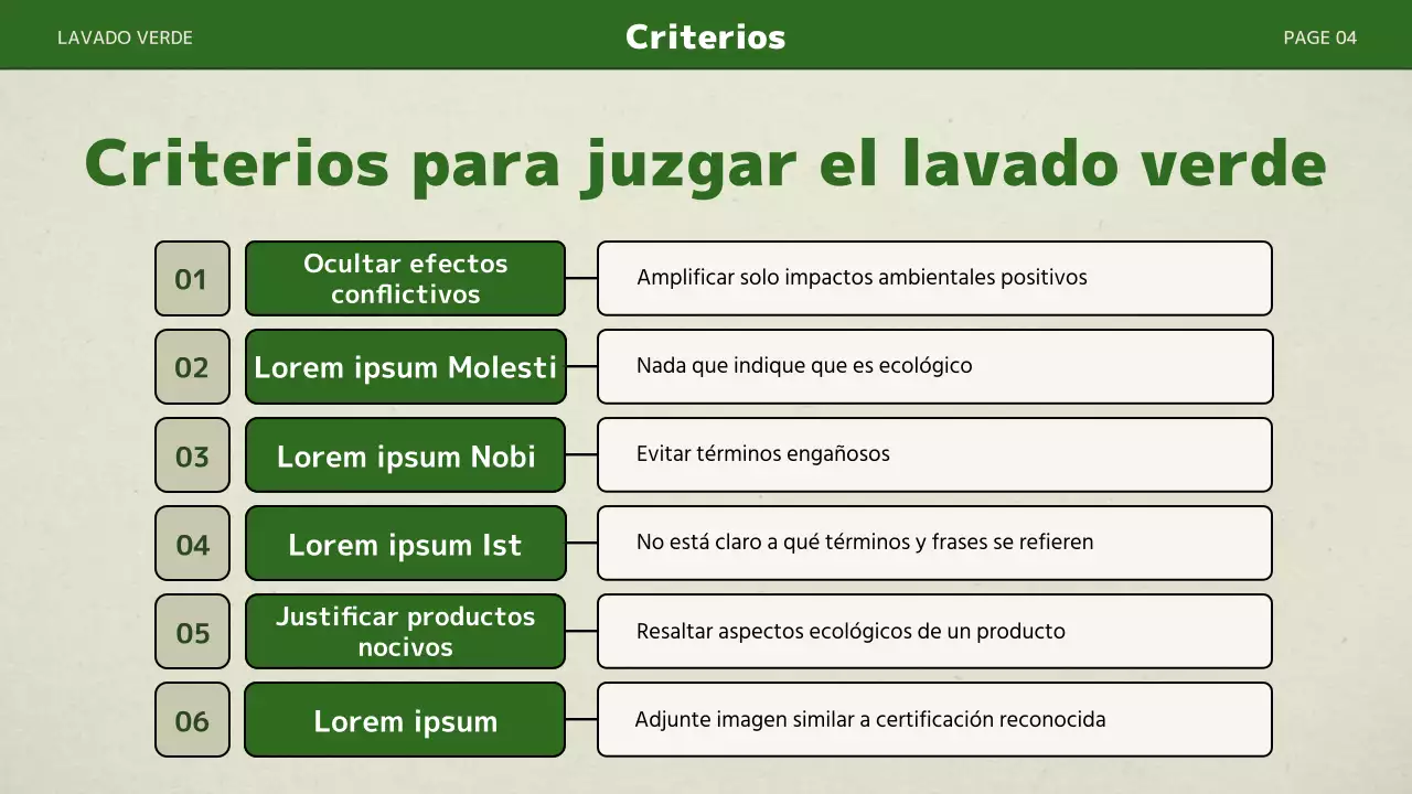 Una presentación sencilla con colores verdes