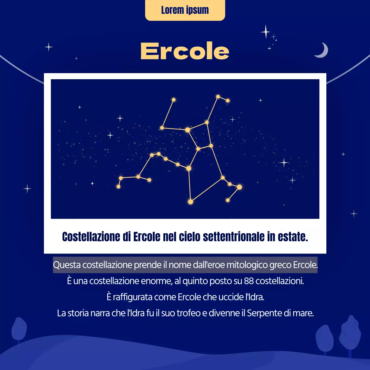 Oroscopo estivo illustrato in blu e giallo CardNews